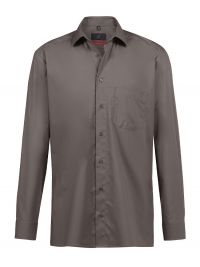 Herren Hemd Taupe mit New-Kent-Kragen, Langarm, Regular Fit, Brusttasche